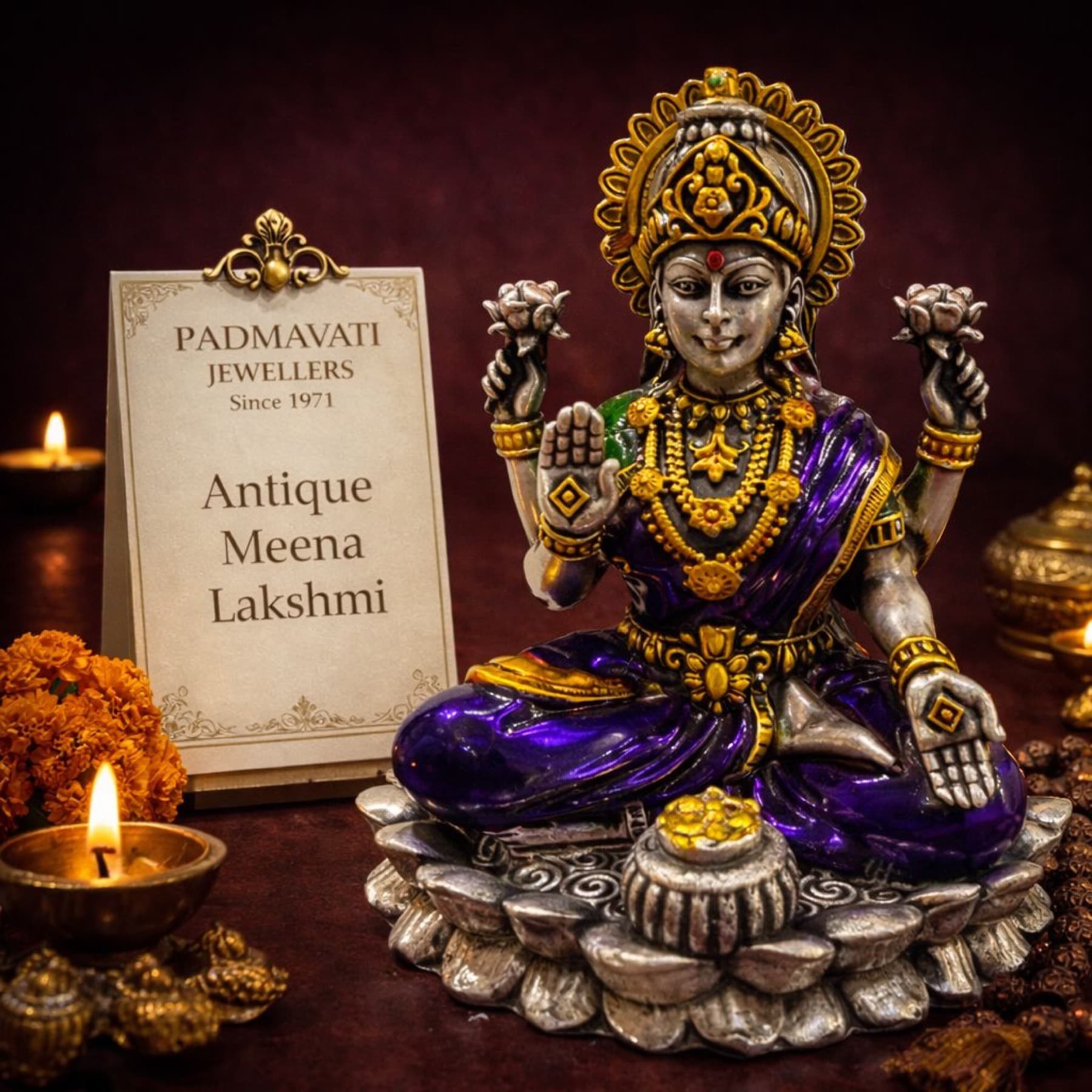 Antique meena Lakshmi idol on a lotus base