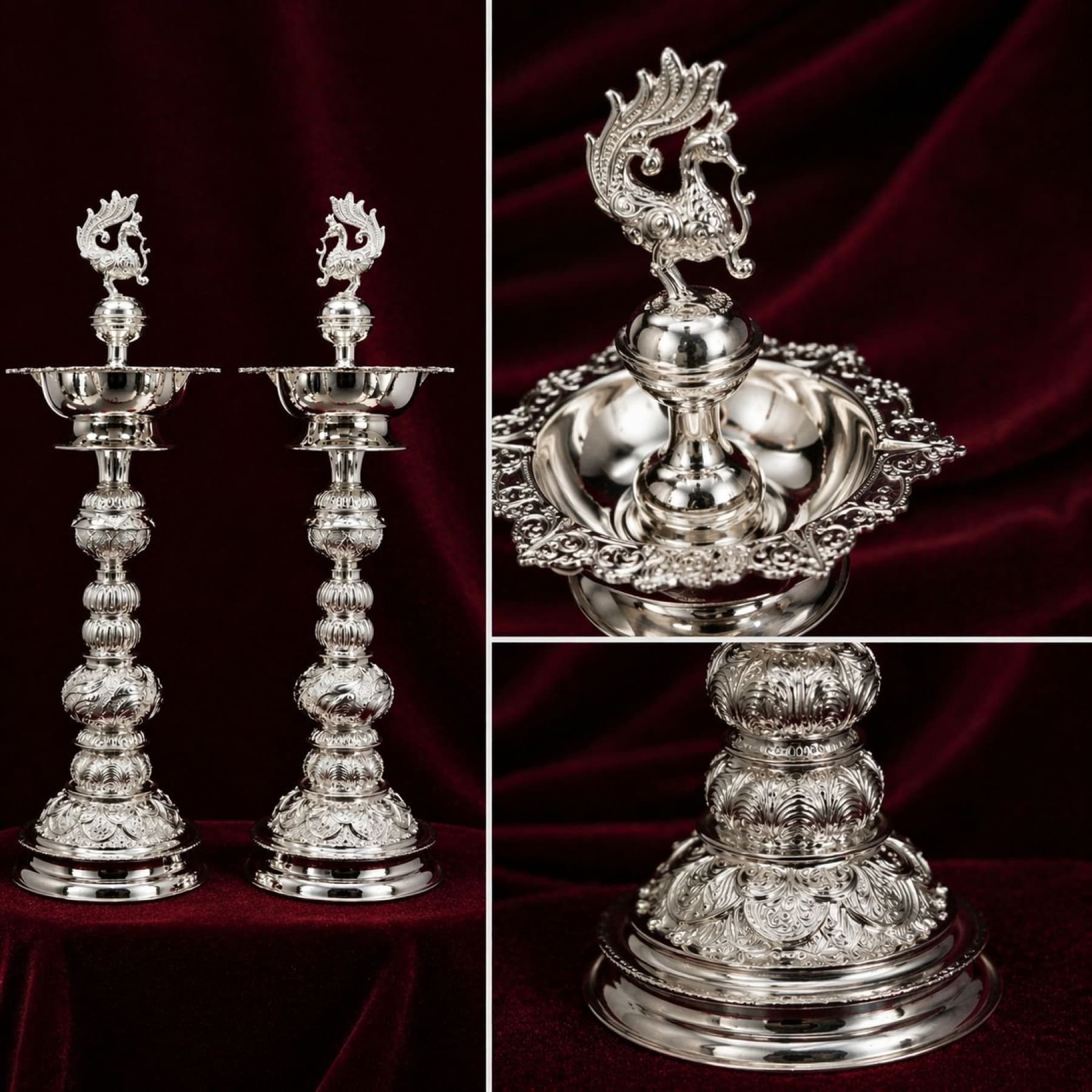 Peacock samai lamp pair with hand-worked detailing